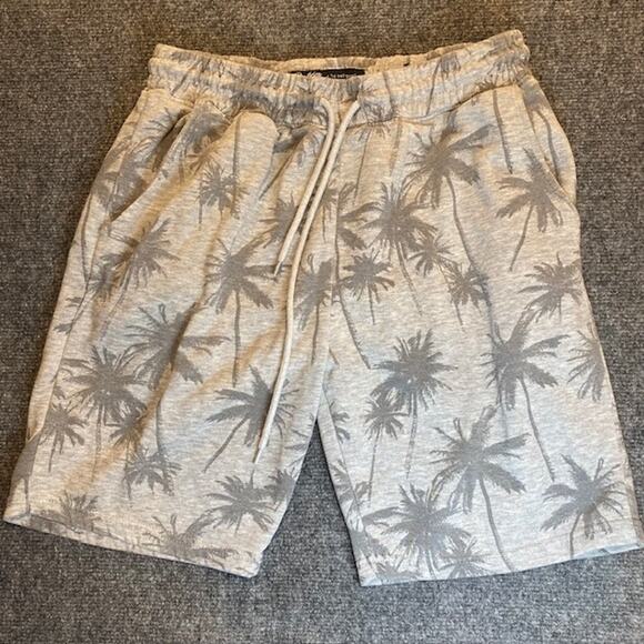 Brooklyn Cloth Gray Palm Trees Comfort Knit Drawstring Shorts Mens Medium - Picture 1 of 6